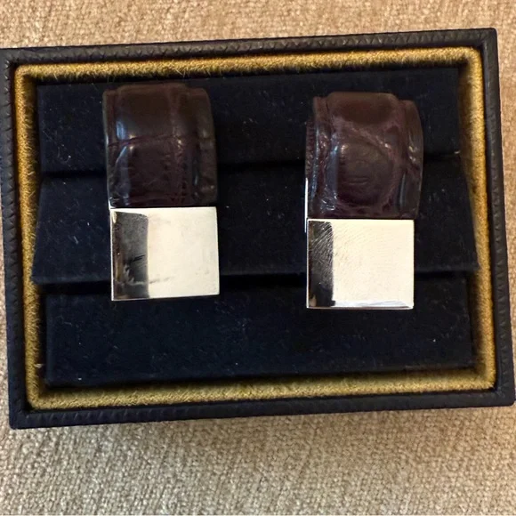 Dunhill Silver and Brown Crocodile Pattern cufflinks